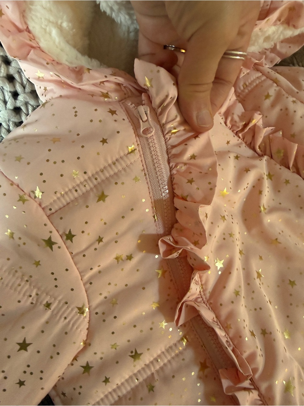 First Impressions Baby Girl Pink Star Snowsuit Hooded Sherpa Lined 24 Months - Picture 10 of 12